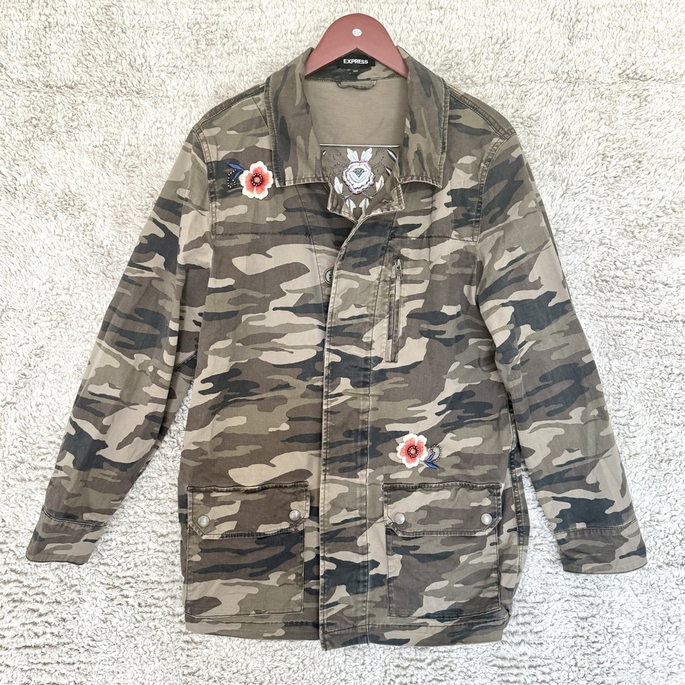 Express Jacket Women XS/S Camouflage Floral Embroidered‎ Military Jacket
